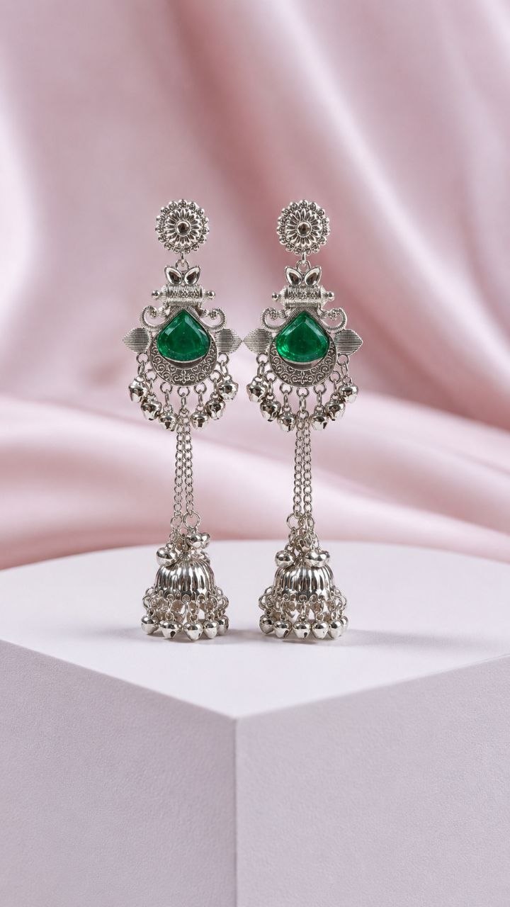 Moonlit Green Jhumkas
