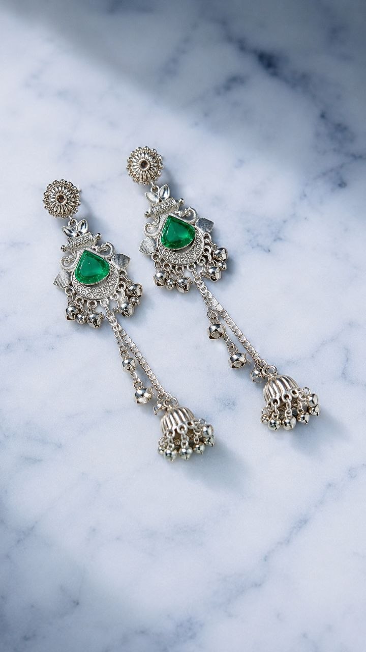 Moonlit Green Jhumkas
